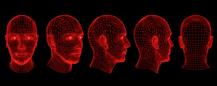 Retratos wireframe rojos generados por IA